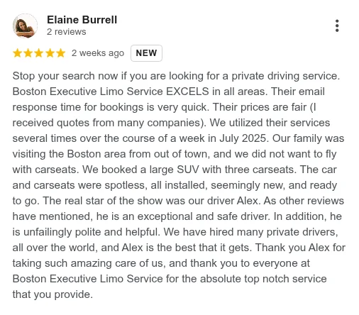 Boston Executive Limo Service. Google reviews