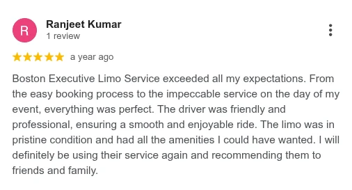 Boston Executive Limo Service. Google reviews