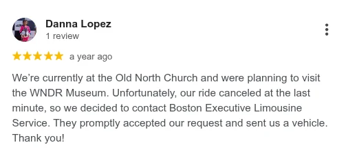 Boston Executive Limo Service. Google reviews