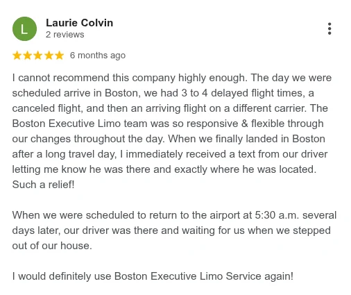 Boston Executive Limo Service. Google reviews