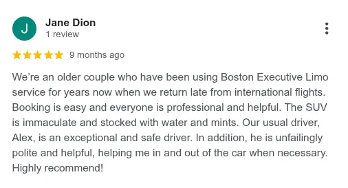Boston Executive Limo Service. Google reviews