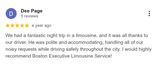 Boston Executive Limo Service. Google reviews
